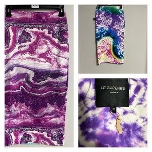 Le Superbe pencil Skirt Tie Dye Purple Rainbow Reversible BodyCon Knee Length XS